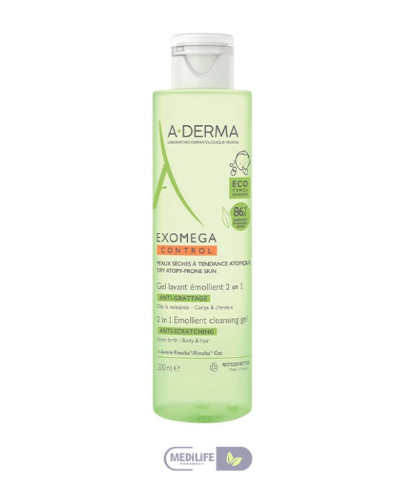 a derma gel A-Derma EXOMEGA Gel Lavant Emollient 2 en 1
